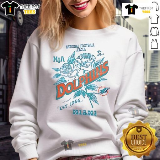Alt Text: Official Miami Dolphins Rose Sweatshirt, National Football League Est. 1966, featuring team logo and stylish design.