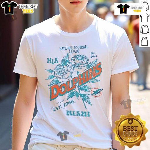 Official Miami Dolphins T-Shirt featuring team logo, NFL established 1966, perfect for fans and game day attire.