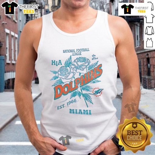Official Miami Dolphins Rose Tank Top, National Football League Est. 1966, stylish fan apparel for game day.