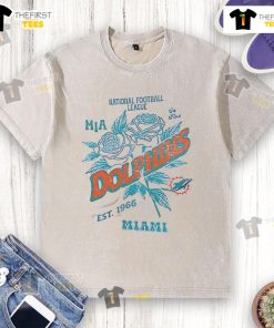 Alt Text: Official Miami Dolphins Rose T-Shirt, National Football League, Est. 1966, stylish and comfortable fan apparel.