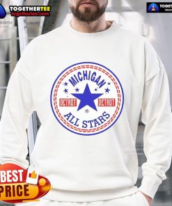 Alt Text: Official Michigan Detroit All-Stars Logo Sweatshirt featuring bold graphics and vibrant colors for fans.