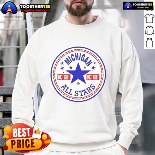 Alt Text: Official Michigan Detroit All-Stars Logo Sweatshirt featuring bold graphics and vibrant colors for fans.