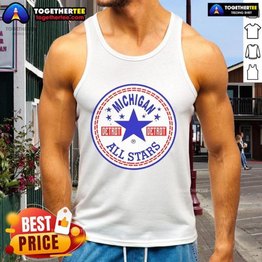 Official Michigan Detroit All-Stars logo tank top featuring vibrant design, perfect for fans and summer wear.