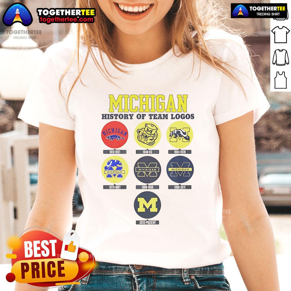 Official Michigan History Of Team Logos Ladies Tee Official Michigan History of Team Logos Ladies Tee showcasing vintage sports team logos in a stylish design.