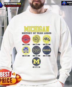 Official Michigan History of Team Logos Sweatshirt featuring iconic team logos and a stylish design for fans.