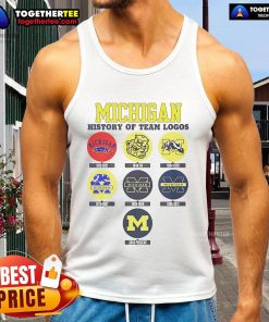 Official Michigan History of Team Logos tank top featuring iconic team logo designs and vibrant colors.