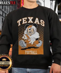 Alt Text: Official Mickey Mouse Texas Longhorns football fan sweatshirt featuring vibrant graphics and cozy design for game day.