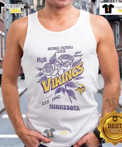 Official Minnesota Vikings tank top, featuring the NFL logo and established 1961, perfect for fans and casual wear.