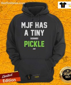 Official MJF hoodie featuring a tiny kosher pickle design, perfect for fans of wrestling and unique fashion.