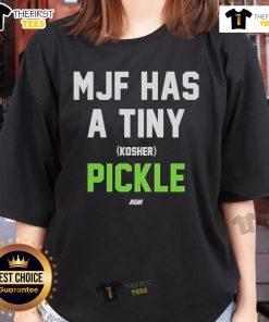 Official MJF Has A Tiny Kosher Pickle Ladies Tee featuring a playful design and vibrant colors, perfect for pickle lovers.