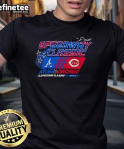 Official MLB Speedway Classic 2025 T-Shirt featuring Cincinnati Reds vs Atlanta Braves design for baseball fans.