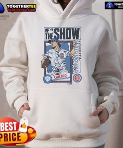 Alt Text: Official MLB The Show Cubs Shota Imanaga hoodie featuring team logo and stylish design for fans and gamers.