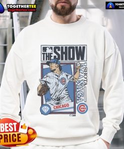 Official MLB The Show Cubs Shota Imanaga sweatshirt featuring team logo and vibrant design, perfect for fans.