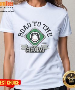 Official MLB The Show Road To The Show 2025 Ladies Tee in stylish design, perfect for baseball fans and gamers.