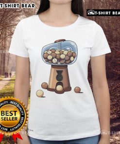 Official Monke Gum Ball Machine Ladies Tee featuring a colorful gumball machine design on a stylish shirt.