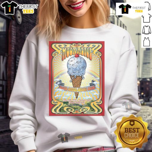Official Moonalice Livorna Park Alamo CA July 18, 2025 tour poster sweatshirt featuring vibrant graphics and event details.