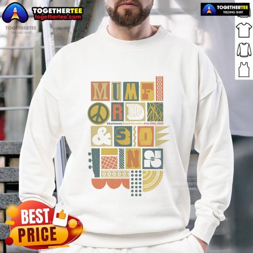 Official Mumford and Sons July 27, 2025 Charleston SC concert poster on a stylish sweatshirt design.