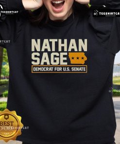 Official Nathan Sage Democrat for U.S. Senate sweatshirt featuring campaign logo and stylish design for supporters.