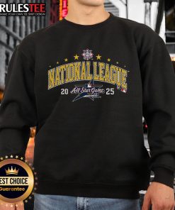 Official National League 2025 MLB All-Star Game Influx Sweatshirt in navy blue with team logo and stylish design.