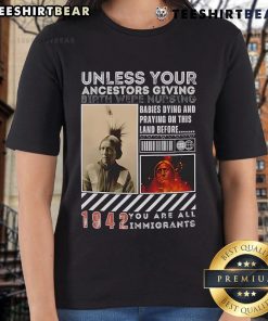 Official Native American graphic tee for women highlighting immigrant ancestry message in stylish design.