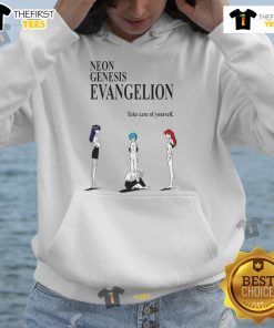 Alt Text: Official Neon Genesis Evangelion Take Care of Yourself Hoodie featuring iconic design and vibrant colors for anime fans.