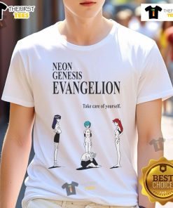 Alt Text: Official Neon Genesis Evangelion Take Care Of Yourself T-Shirt featuring iconic anime designs and vibrant colors.