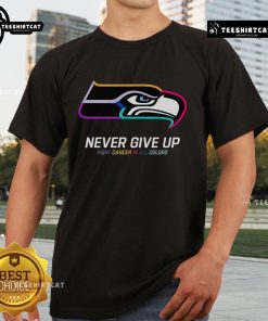 Official Never Give Up Fight Cancer Seattle Seahawks T-Shirt in vibrant colors, showcasing team spirit and cancer awareness.