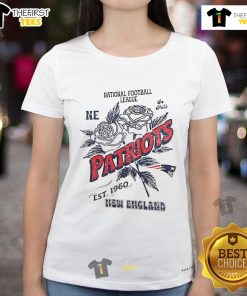 Official New England Patriots ladies tee, featuring the team logo and NFL est. 1960 design, perfect for fans.