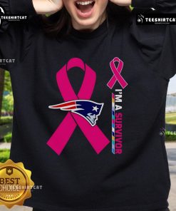 Official New England Patriots Cancer Awareness 'I'm A Survivor' Sweatshirt featuring team logo and supportive message.