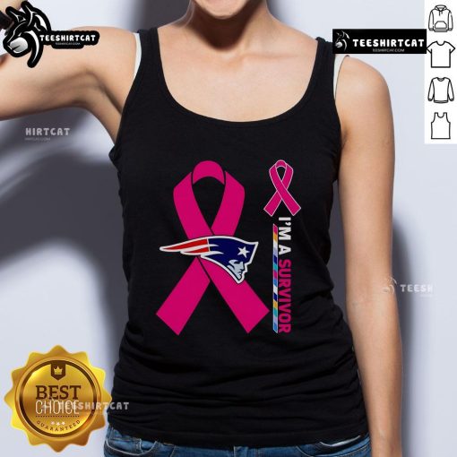 Official New England Patriots cancer awareness 'Im a Survivor' tank top, showcasing team spirit and support for survivors.