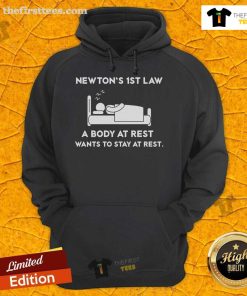 Official Newton's First Law hoodie featuring 'A body at rest wants to stay at rest' graphic design.