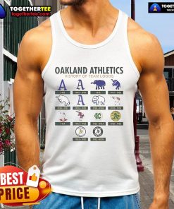 Official Oakland Athletics 1901 history of team logos tank top featuring classic designs and vibrant colors.