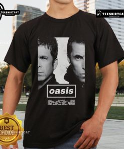 Official Oasis Live Tour 2025 Poster T-Shirt featuring iconic band logo and tour dates in vibrant colors.