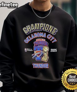 Official OKC Thunder 2025 NBA Champions Pro Sweatshirt featuring team colors and logo, perfect for fans celebrating victory.
