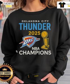 Alt Text: Official OKC Thunder 2025 NBA Champions Trophy Classic Sweatshirt featuring team colors and logo.