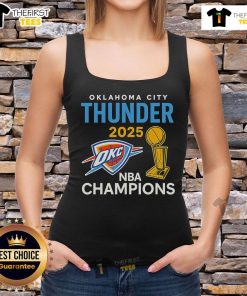 Official OKC Thunder 2025 NBA Champions trophy classic tank top showcasing team pride and championship celebration.