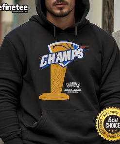 Alt Text: Official OKC Thunder Champs 2024-2025 Season Trophy Hoodie featuring team colors and logo, perfect for fans.