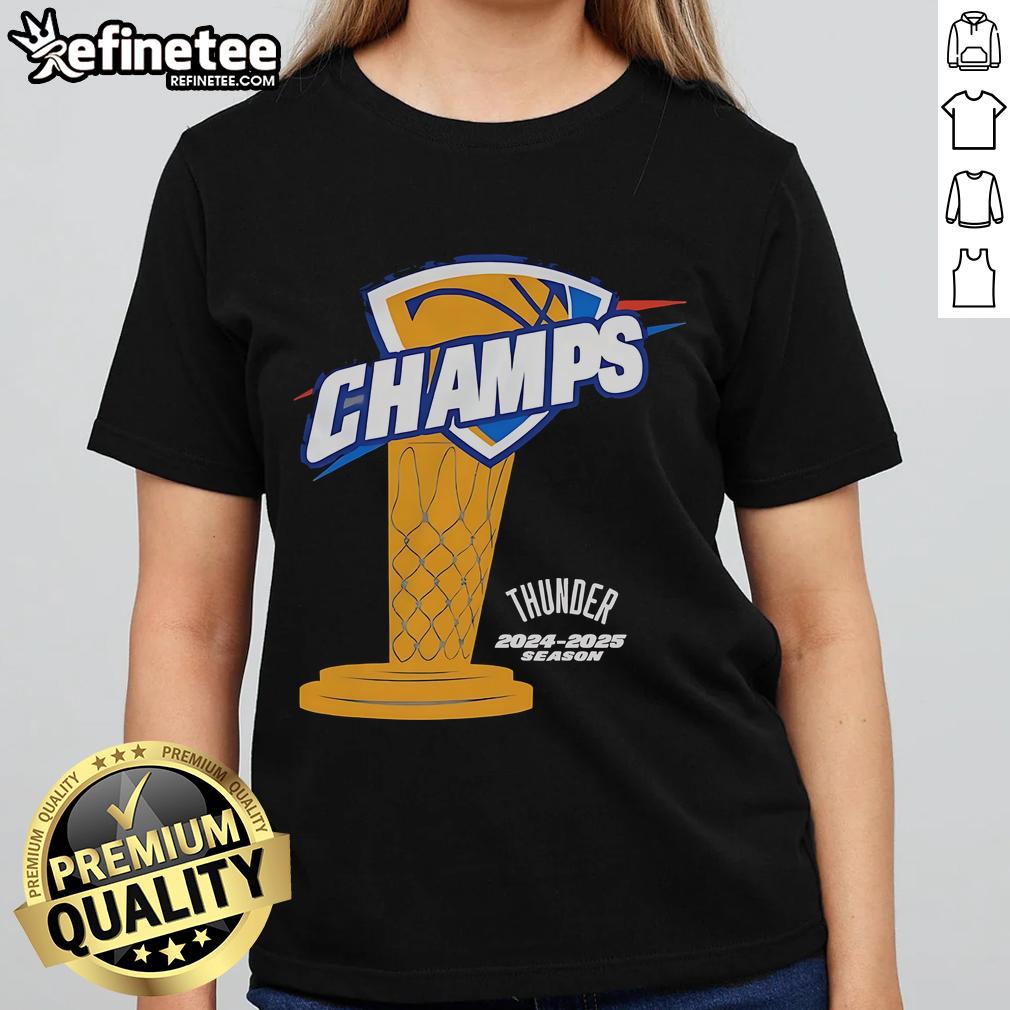 Official Okc Thunder Champs 2024 2025 Season Trophy Ladies Tee Official OKC Thunder Champs 2024-2025 Season Trophy Ladies Tee showcasing team pride and championship spirit.