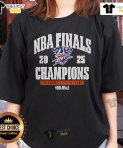 Official Oklahoma City Thunder 2025 NBA Finals Champions ladies tee showcasing team colors and logo for fans.