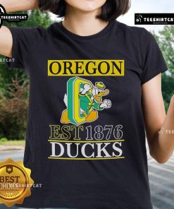 Official Oregon Ducks Est 1876 ladies tee in green with logo, perfect for fans supporting their team in style.