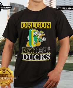Official Oregon Ducks Est 1876 T-Shirt featuring team logo and vibrant colors, perfect for fans and alumni.