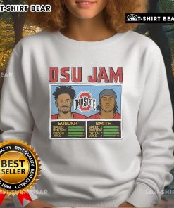 Official OSU Jam Egbuka and Smith sweatshirt featuring team colors and logo, perfect for Ohio State fans.