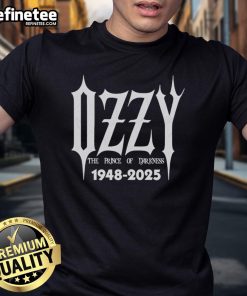 Official Ozzy Osbourne The Prince Of Darkness 1948-2025 t-shirt featuring a bold design celebrating the rock music legend.
