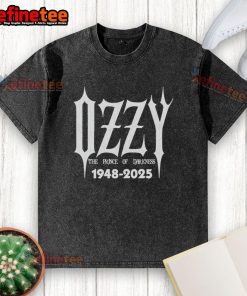 Alt Text: Official Ozzy Osbourne Prince of Darkness washed t-shirt, celebrating the rock music legend 1948-2025.