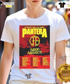 Alt Text: Official Pantera The Heaviest Tour Of The Summer North America 2025 poster t-shirt featuring tour dates and artwork.