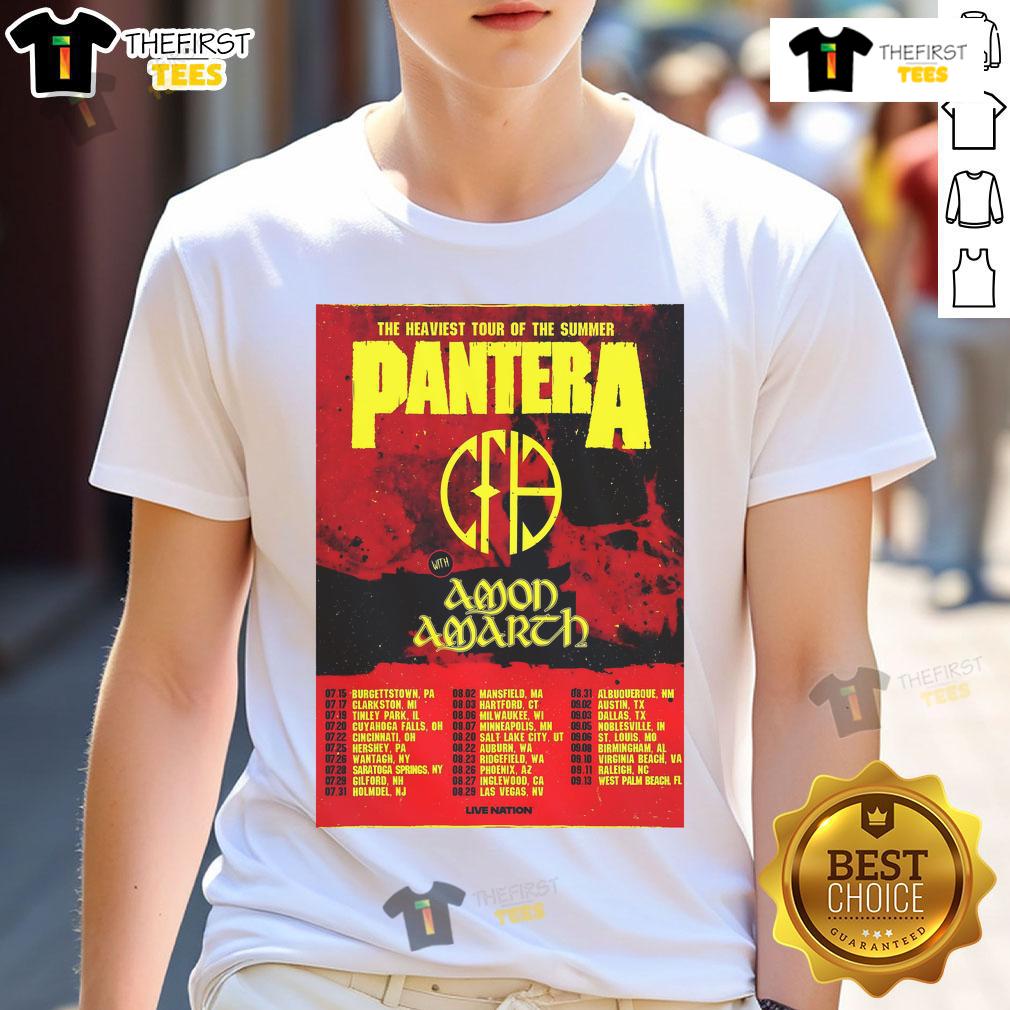 Official PANTERA The Heaviest Tour Of The Summer North America 2025 Poster T-Shirt Alt Text: Official Pantera The Heaviest Tour Of The Summer North America 2025 poster t-shirt featuring tour dates and artwork.
