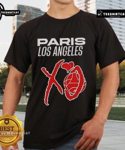 Alt Text: Official Paris Los Angeles Xo T-Shirt featuring stylish design and vibrant colors, perfect for casual wear.