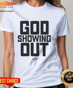 Official Pastor Mike Jr. God Showing Out Ladies Tee featuring vibrant design and inspirational message for women.