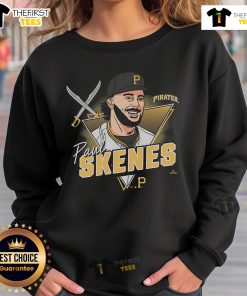 Official Paul Skenes Pittsburgh Pirates player caricature sweatshirt featuring vibrant colors and team logo.
