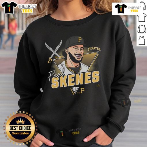 Official Paul Skenes Pittsburgh Pirates player caricature sweatshirt featuring vibrant colors and team logo.